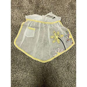 Vintage Sheer Apron Floral Embroidery‎ 16" White And Yellow